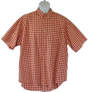 Abercrombie & Fitch Shirt Men's XL Orange & White Check Short Sleeve Button-Up